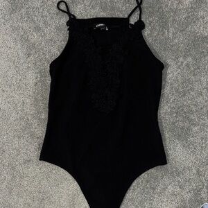Black Lace Trim Bodysuit